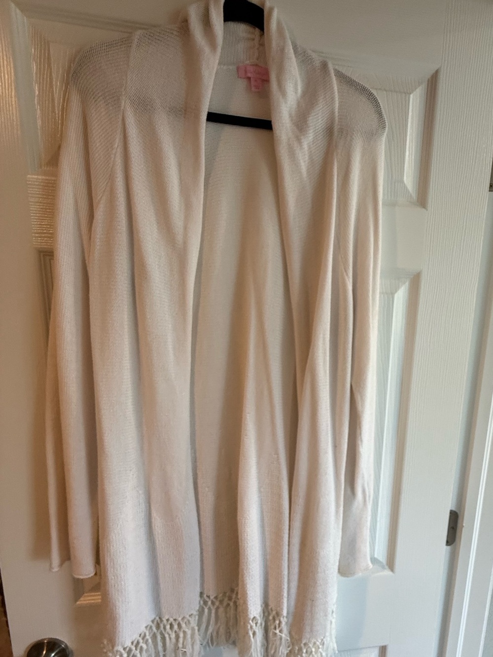 Lilly Pulitzer Cream Open-Front Fringe Cardigan